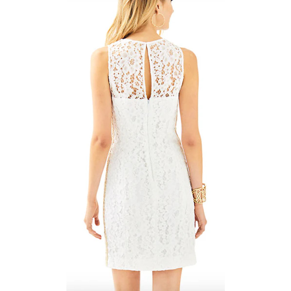 Lilly Pulitzer Dress Womens 10 White Corded Floral Lace Mila Shift NWT Gold Trim - Picture 5 of 16